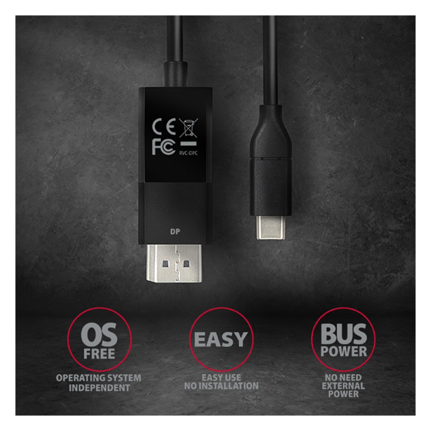 CC USB CM -> DisplayPort cable 1.8m 4K/60Hz, AXA