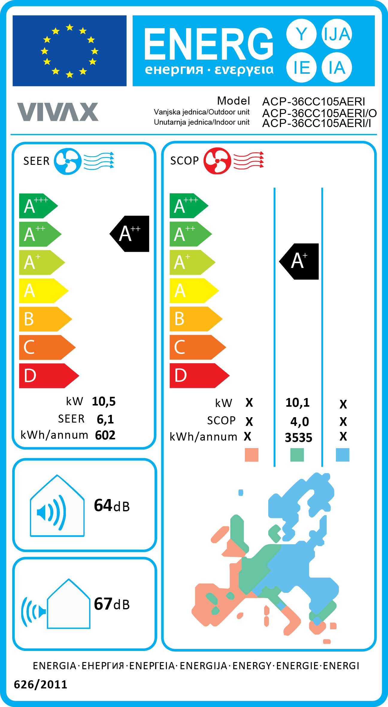 VIVAX COOL, klima uređaji, ACP-36CC105AERI - inv. 11.13kW