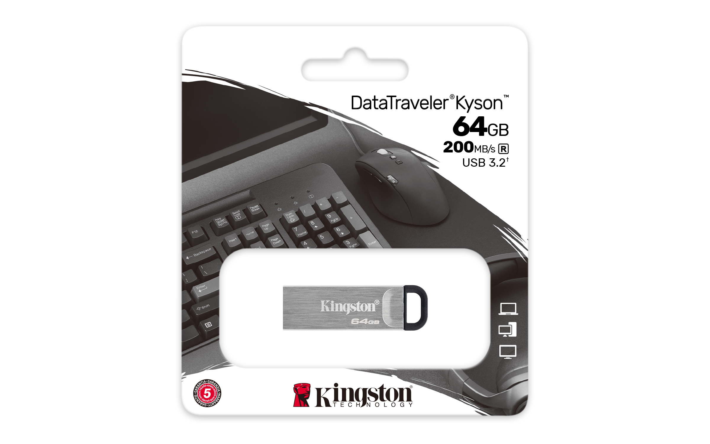 64GB DataTraveler Kyson USB 3.2 flash DTKN/64GB sivi