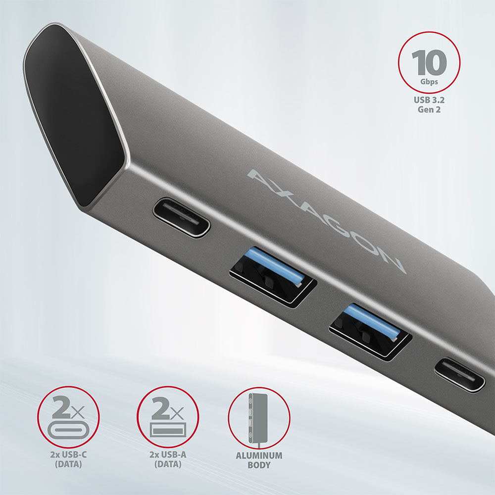 USB HUB USB-C --> 2xUSB-3.2 + 2xUSB-C, do 10Gbps AXAGON