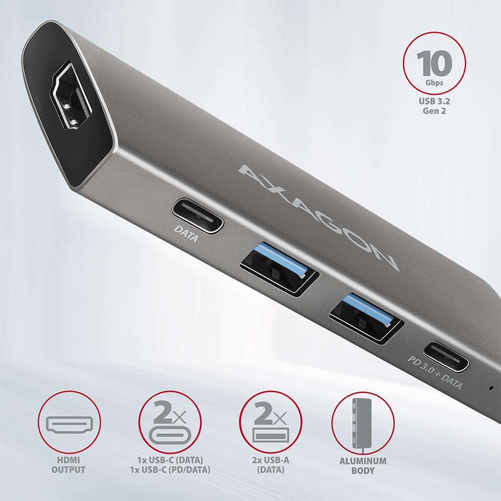 USB HUB USB-C --> 2xUSB3.2, 2xUSB-C(1x60W), HDMI
