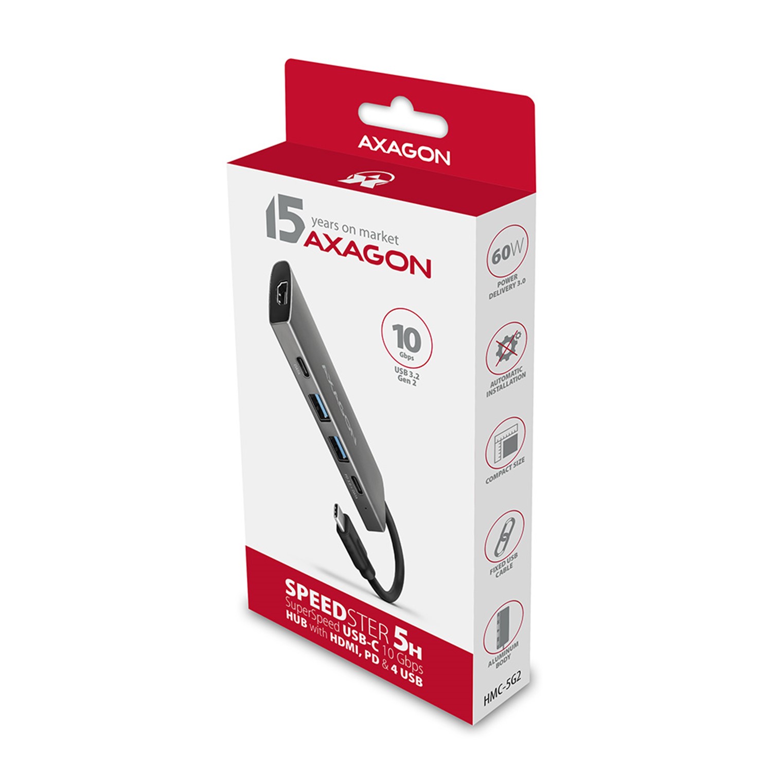 USB HUB USB-C --> 2xUSB3.2, 2xUSB-C(1x60W), HDMI