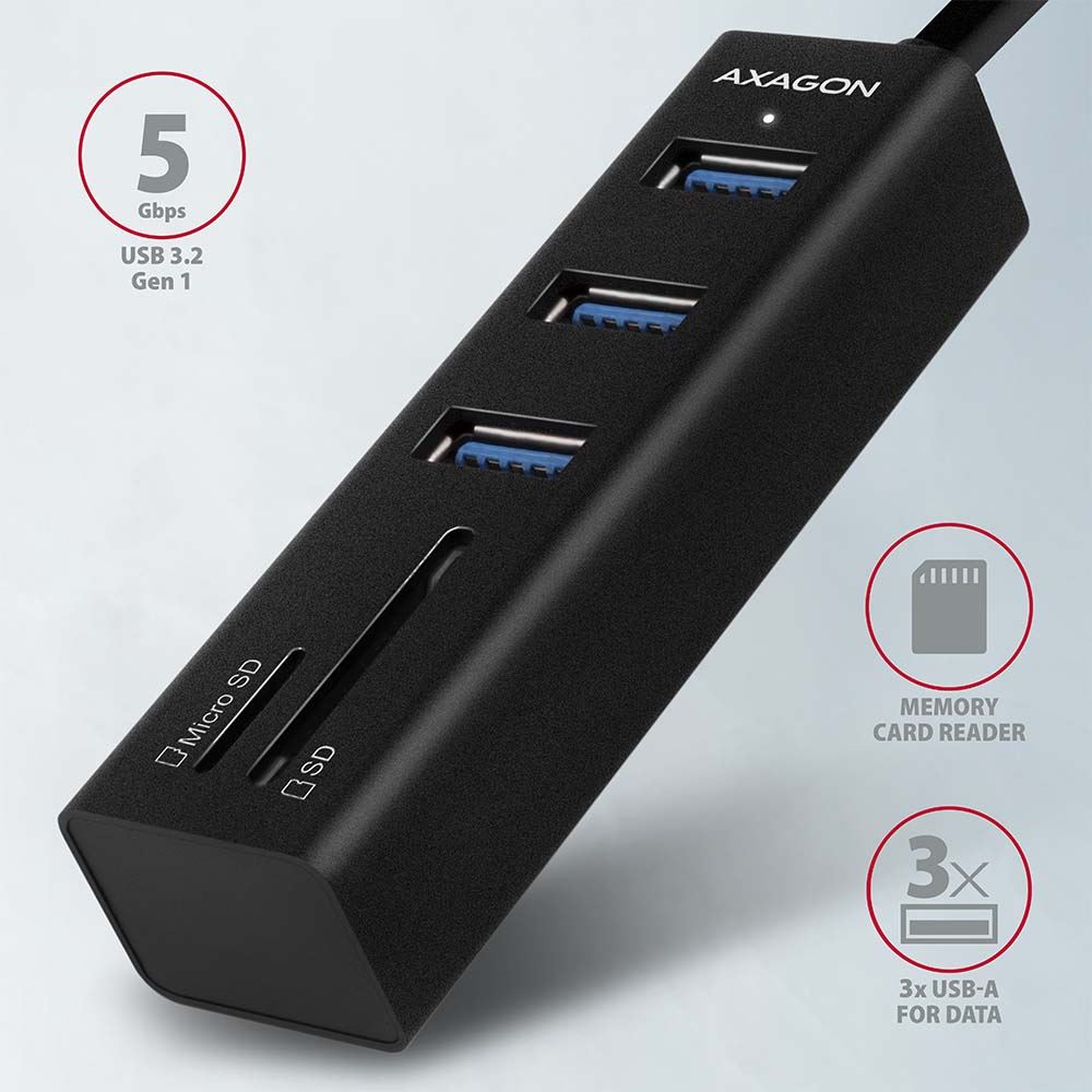 USB HUB 3x USB-A + SD/microSD, 20cm, HMA-CR3A, AXA