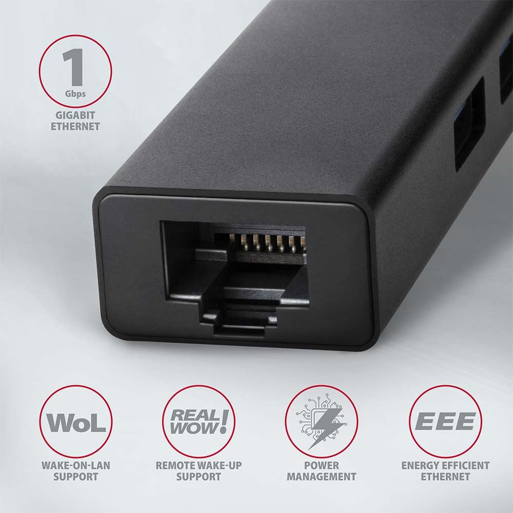 USB HUB USB-3.2 --> 3xUSB-3.2 + Gigabit LAN, 20cm, AXAGON