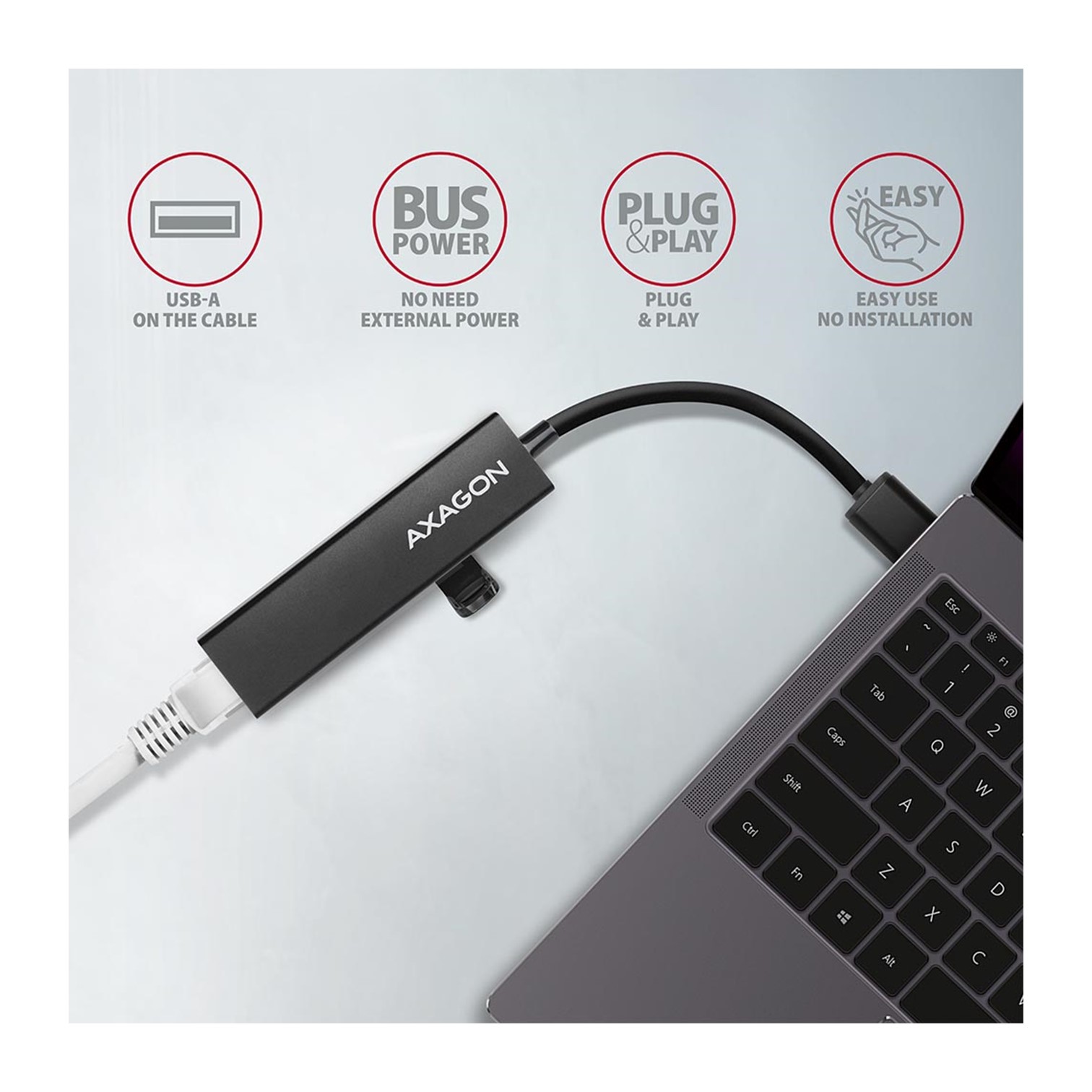USB HUB USB-3.2 --> 3xUSB-3.2 + Gigabit LAN, 20cm, AXAGON