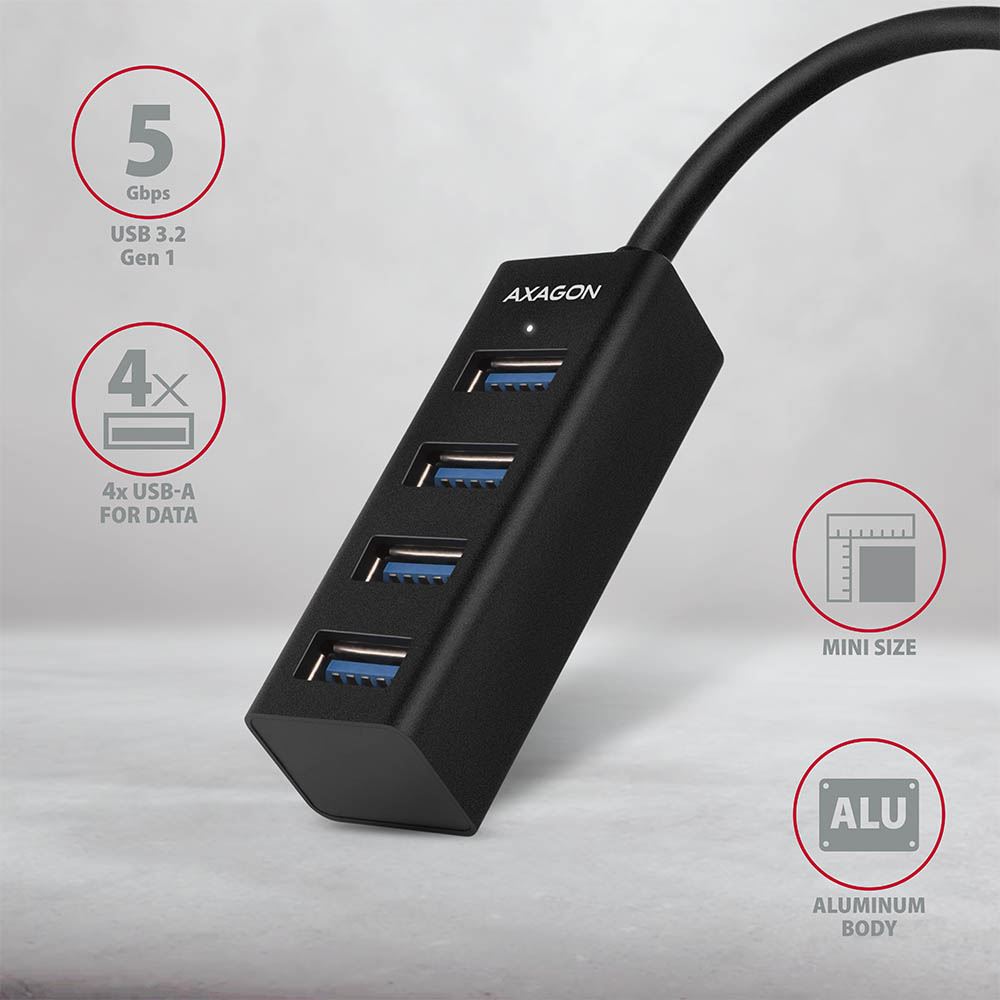 USB HUB Mini 4xUSB3.2, USB-A cable, 20cm, HUE-M1A, AXAGON