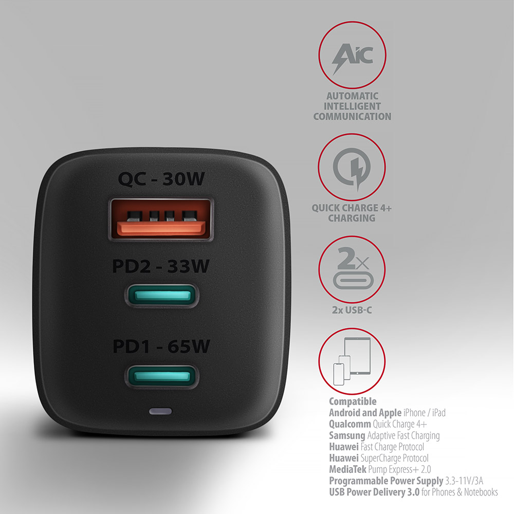 MOB DOD Zidni punjač ACU-DPQ65, QC4+USB-C PD 65W, AXA