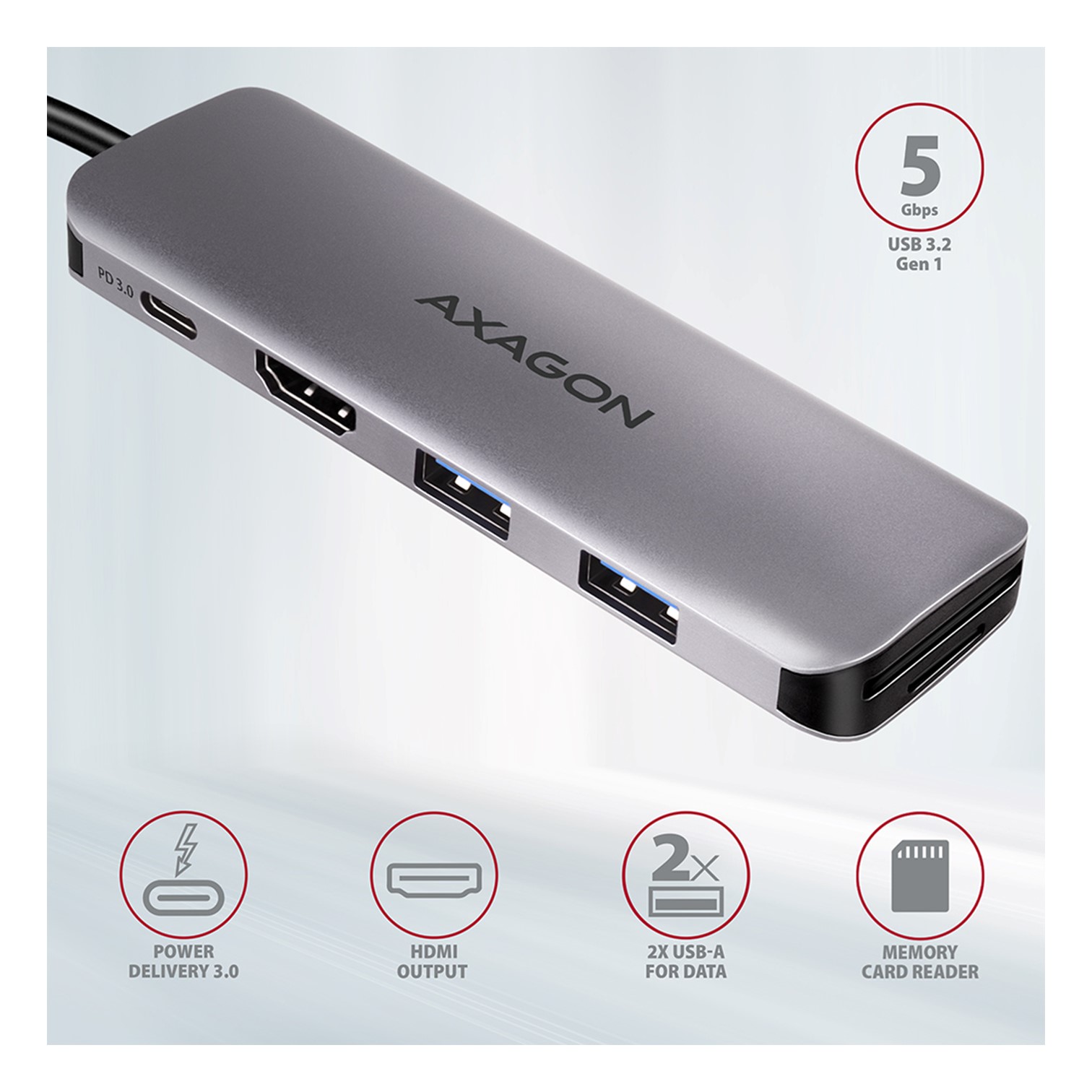USB HUB SS 2xUSB3.2 Gen 2,USB-C(1x60W), HDMI, HMC-5 ,AXA