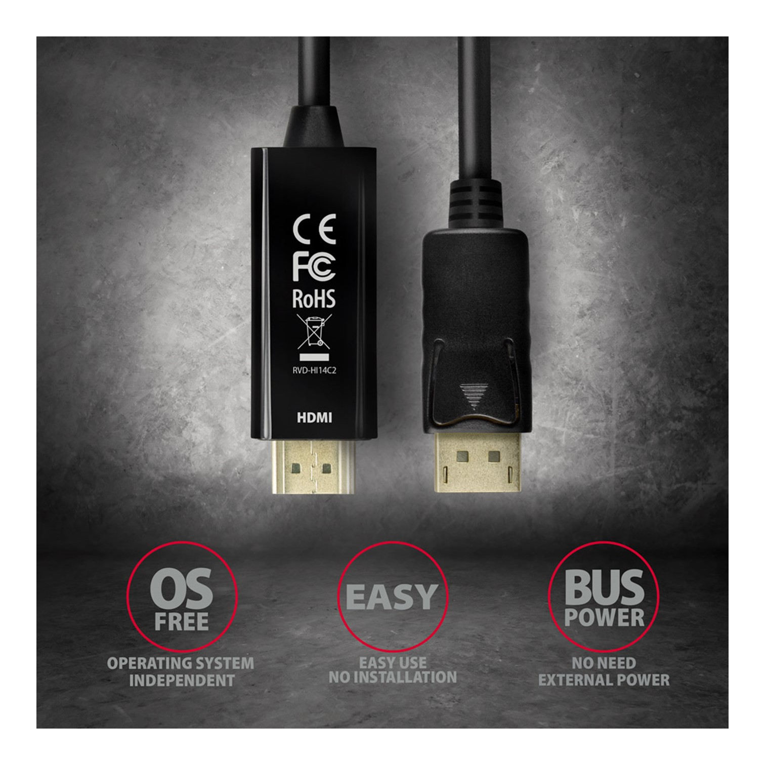 RVD-HI14C2 DP > HDMI KABEL 1.8M, 4K/30HZ, АXА