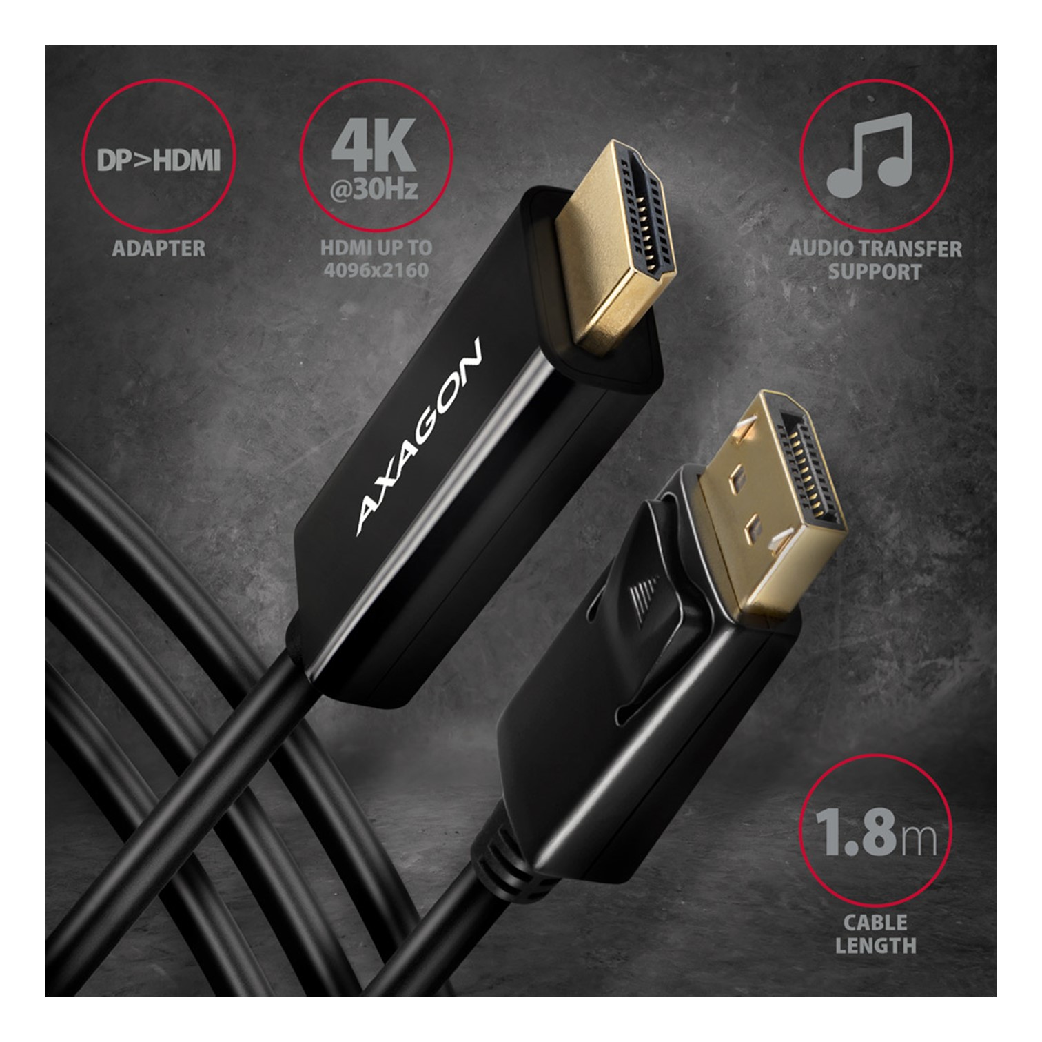 RVD-HI14C2 DP > HDMI KABEL 1.8M, 4K/30HZ, АXА