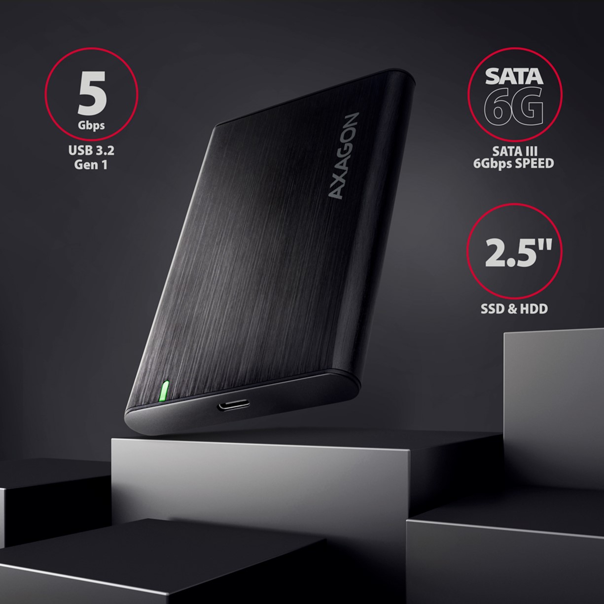 HDD DOD Ladica SATA 6G->USB-C 3.2Gen1, AXA, EE25-A6C