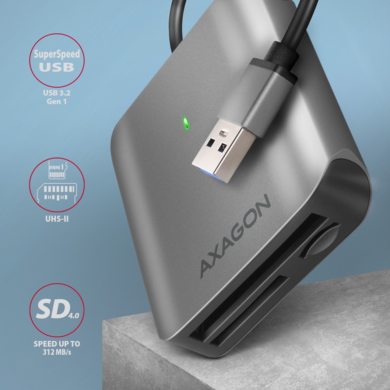 MEM CR USB 3.2 Gen 1 CRE-S3 USB-A UHS-II READER, AXA