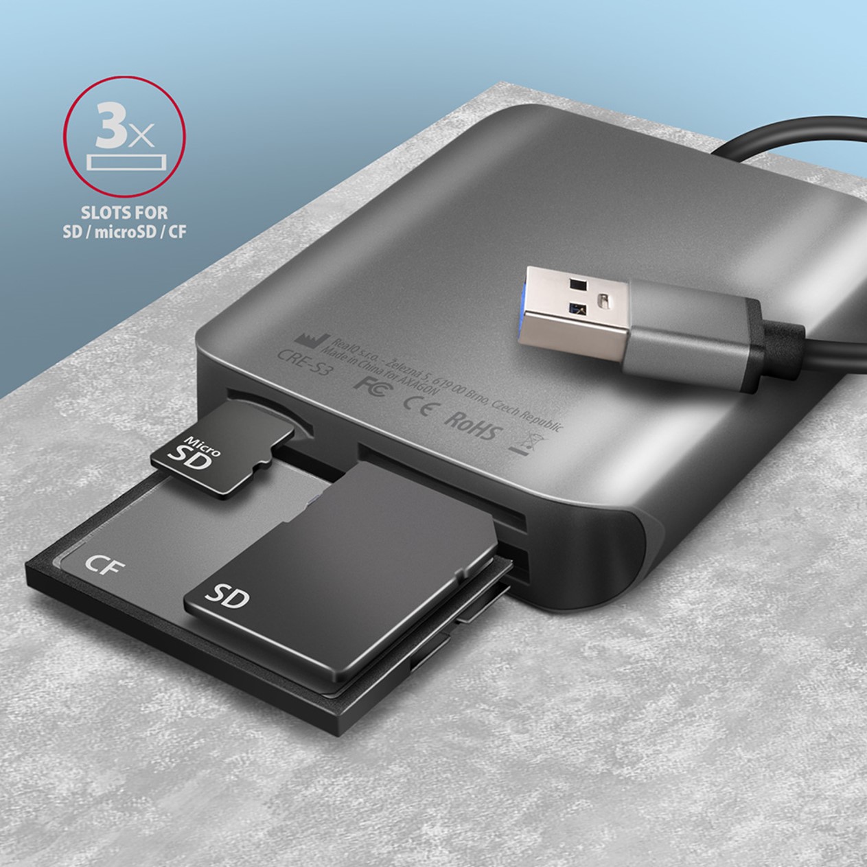 MEM CR USB 3.2 Gen 1 CRE-S3 USB-A UHS-II READER, AXA