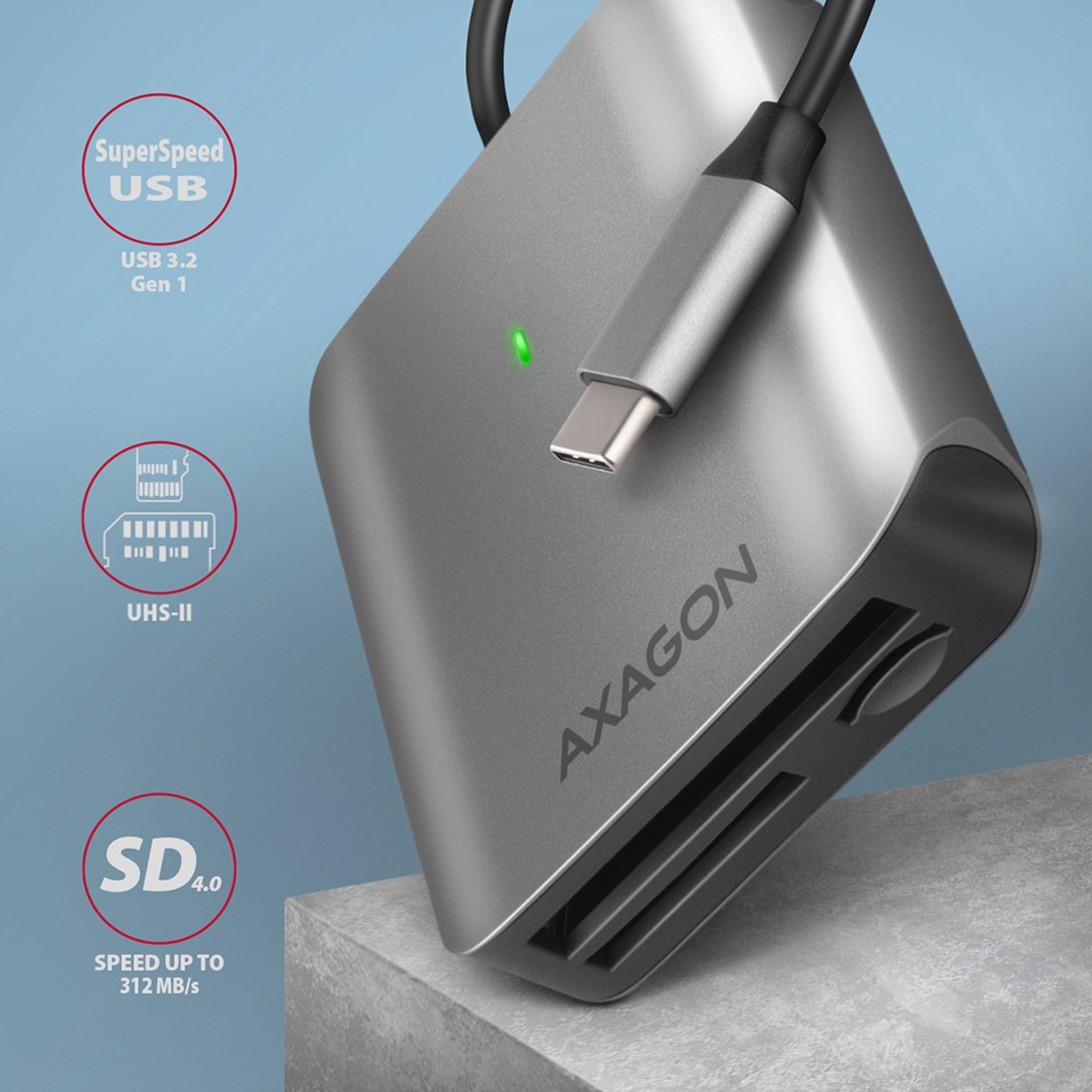MEM CR USB 3.2 Gen 1 CRE-S3C USB-C UHS-II READER, AXA
