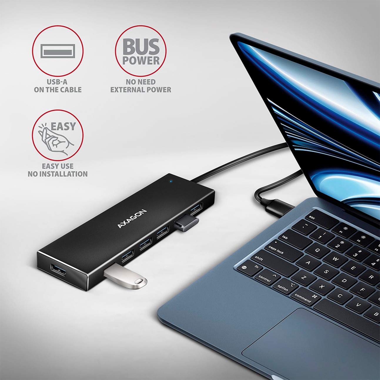 USB HUB 7xUSB3.2, USB, 1 m, Black HUE-F7A, AXA