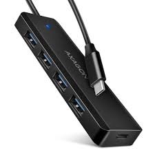 USB HUB 4 x USB 3.2 Gen1, USB-CM, 19cm, USB-C power IN, AXA